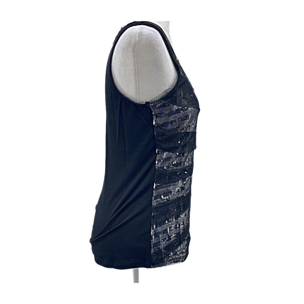 WHBM Black Silver Sequin Tank Women Party Top Stretch Scoop Neck - Picture 4 of 12